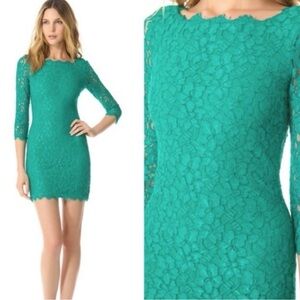 DVF Zarita Lace Sheath Dress Parakeet Green 10